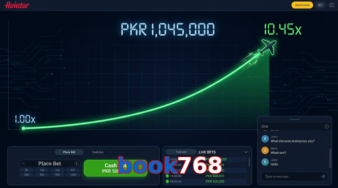 Main screen of Book768 aviator page for PK players